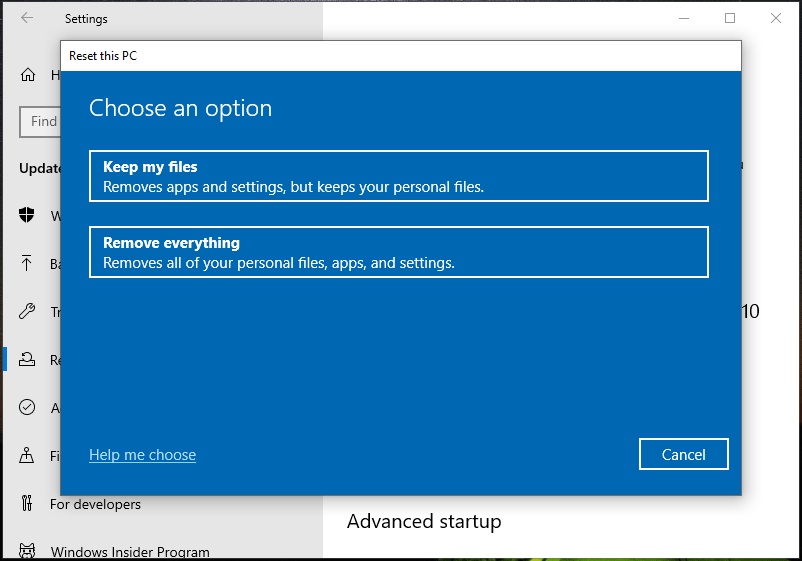 Windows 10 reset PC