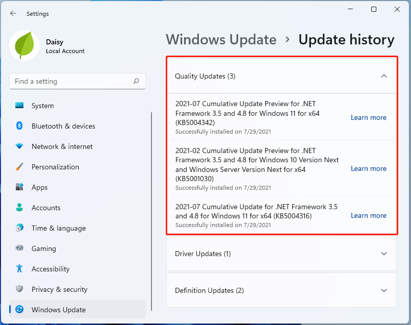 check the failed update number