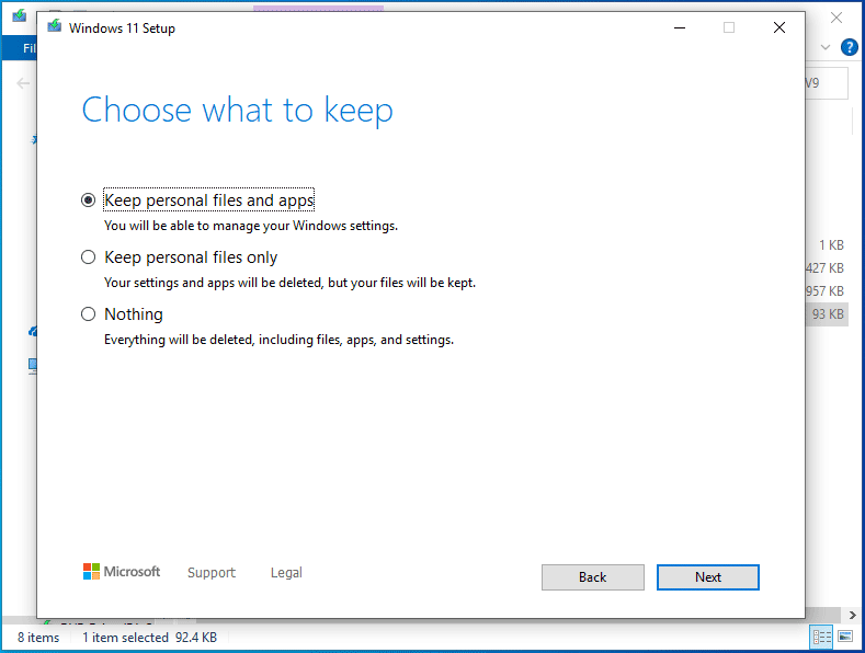 choose what to keep during Windows 11 setup