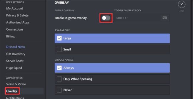 disable Overlay on Discord