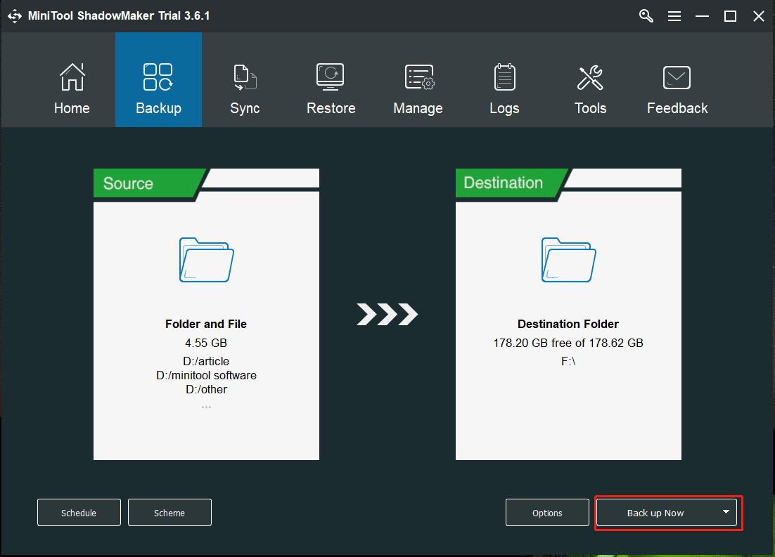 MiniTool ShadowMaker file backup
