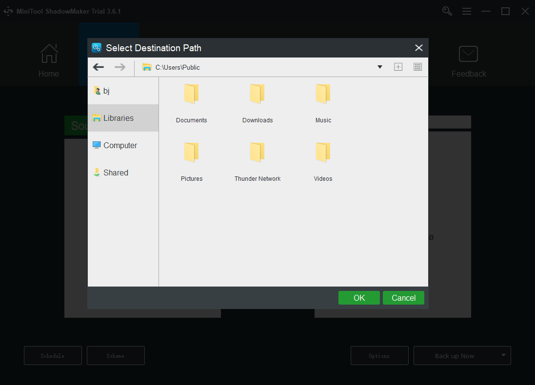 choose backup destination