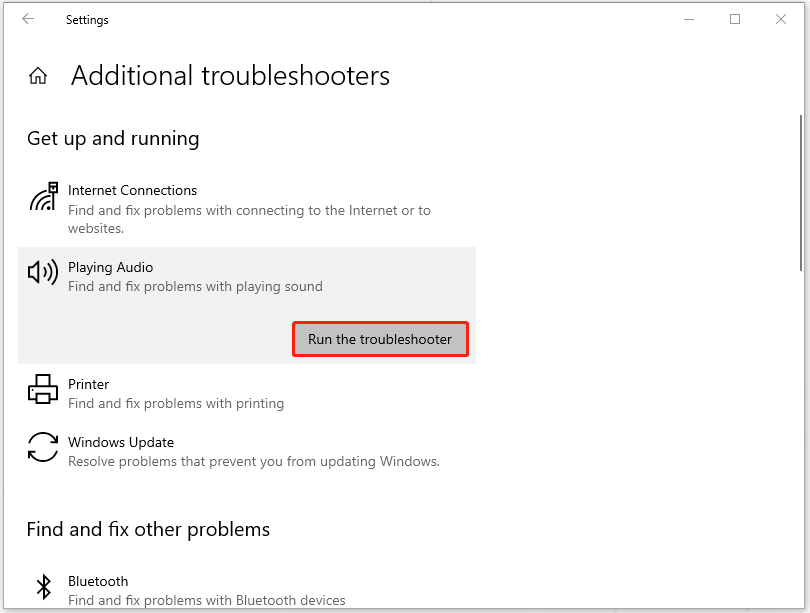 click on Run the Troubleshooter