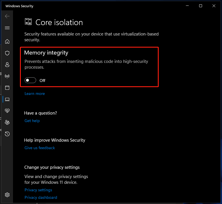 disable VBS in Windows 11