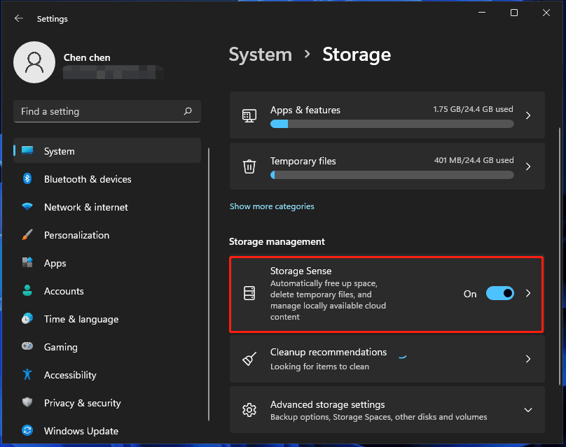 Windows 11 Storage Sense