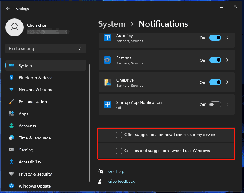 disable notifications