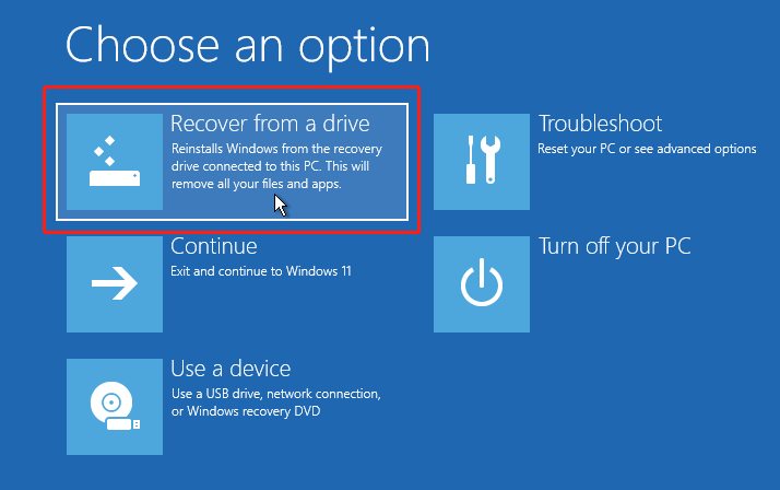 select Recover from a drive