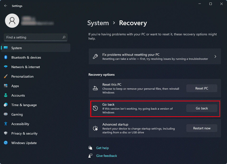 go back to the previous version of Windows on Windows 11