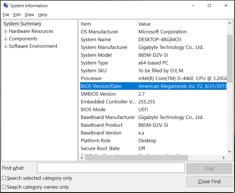 system information Windows 10