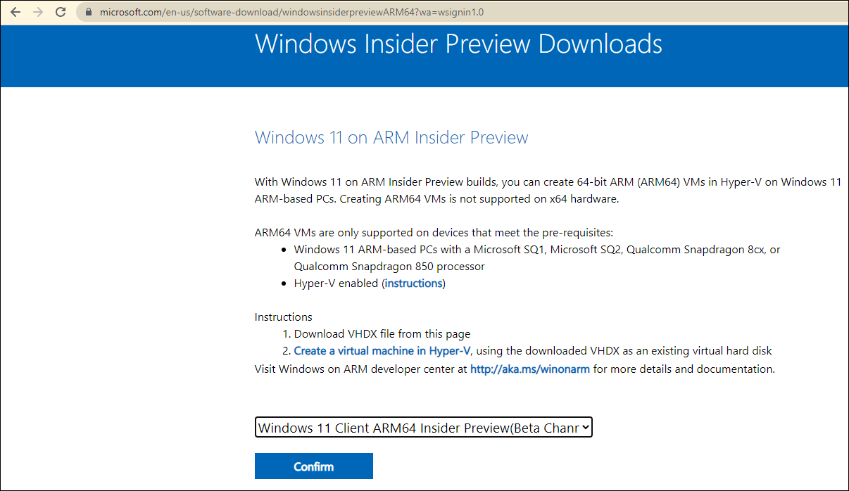 Windows 11 on ARM Insider Preview Build download