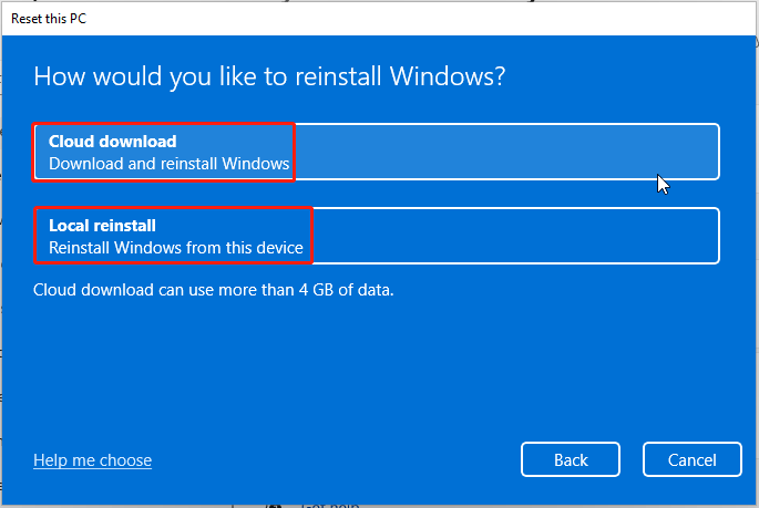 choose the way to reinstall Windows 