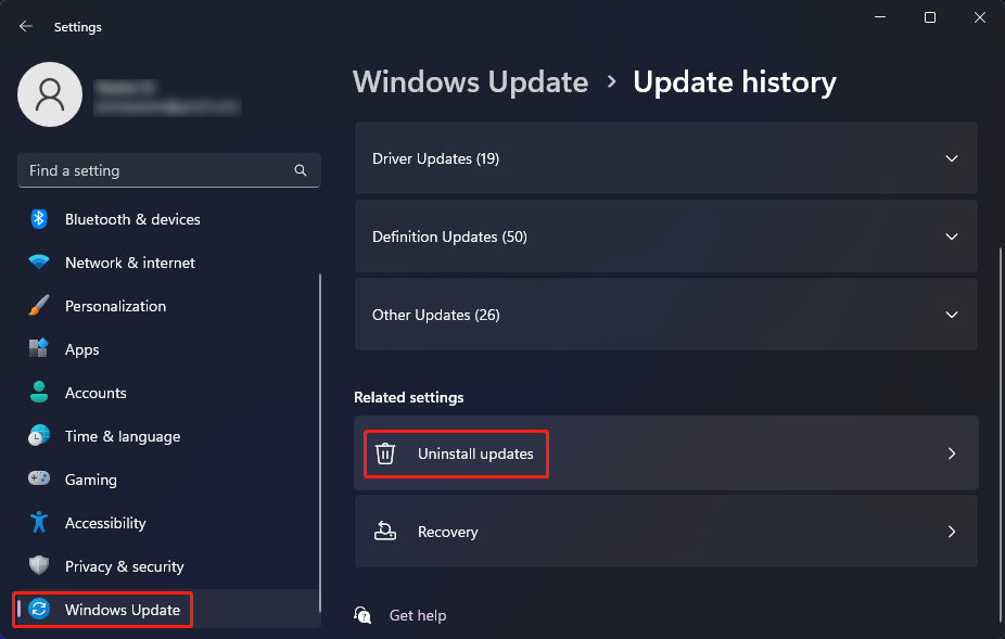 uninstall Windows 11 updates