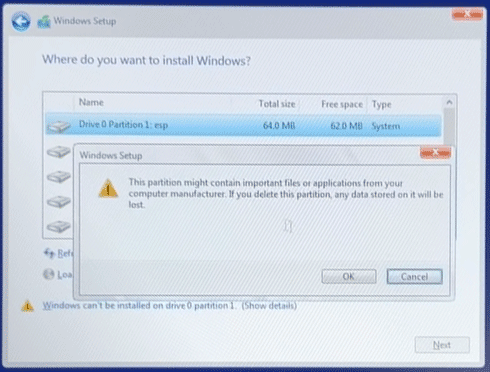 select the system partition to delete