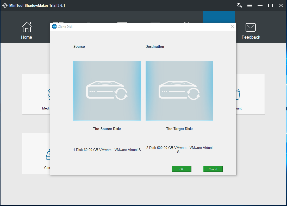 choose the source and target disk