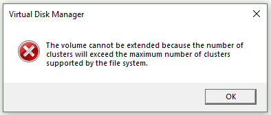 The volume cannot be extended error message