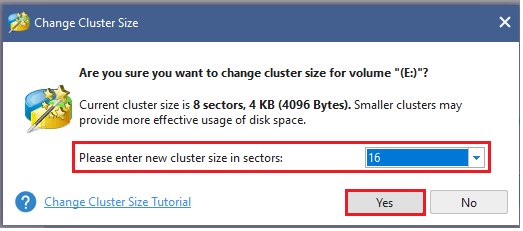 change the volume cluster size