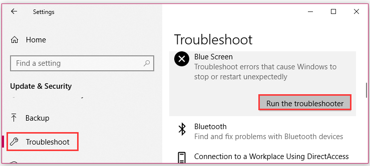 run Blue Screen troubleshooter