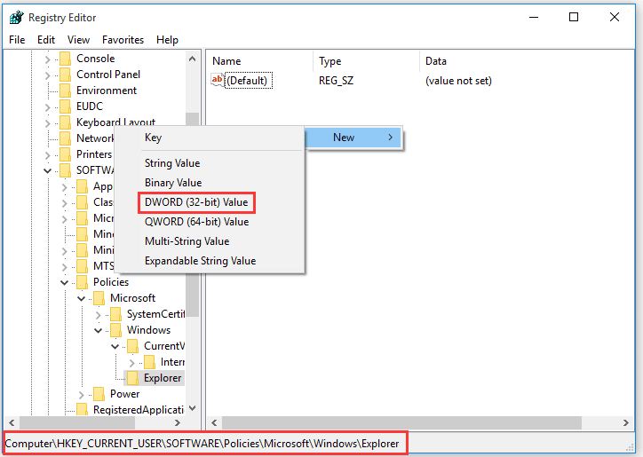 Nonaktifkan pemberitahuan di Windows Registry