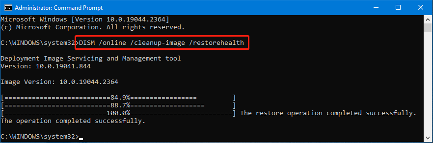 run DISM /online /cleanup-image /restorehealth on Windows 10