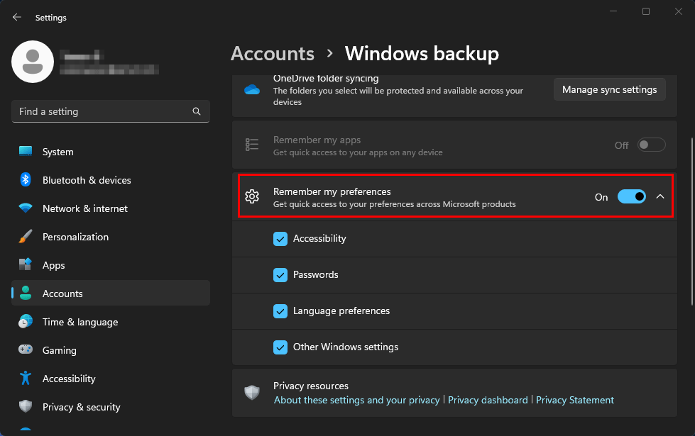 sync your settings on Windows 11