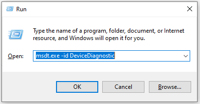 open Hardware and Devices troubleshooter from the Run window