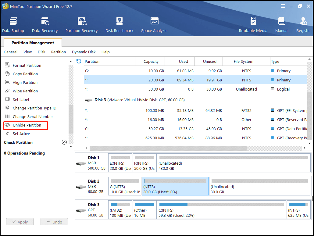 unhide partition