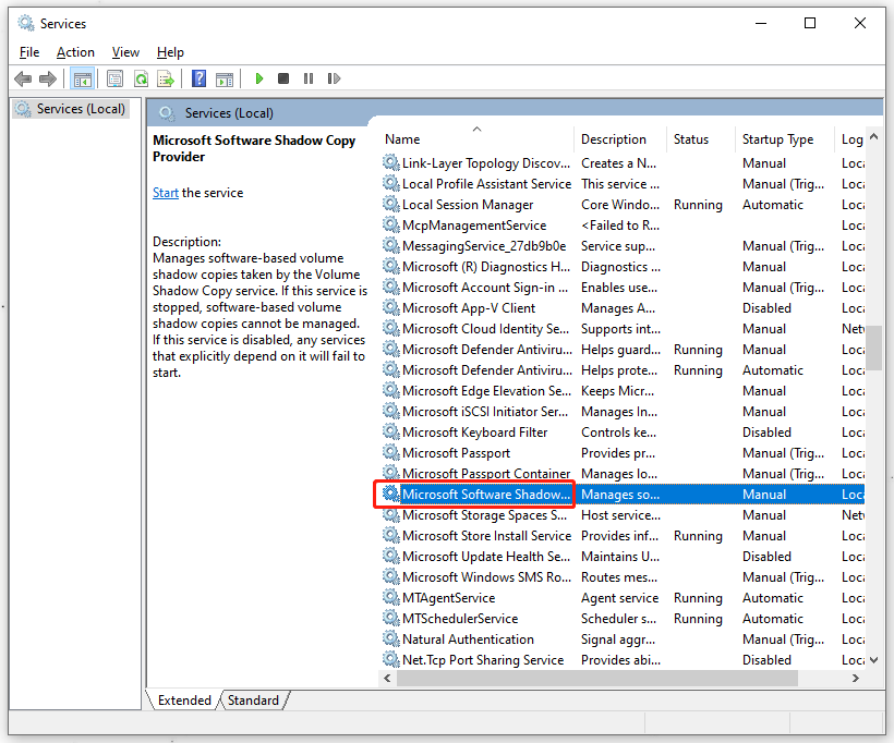 locate Microsoft Software Shadow Copy Provider