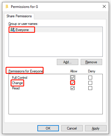 tick Allow beside Change