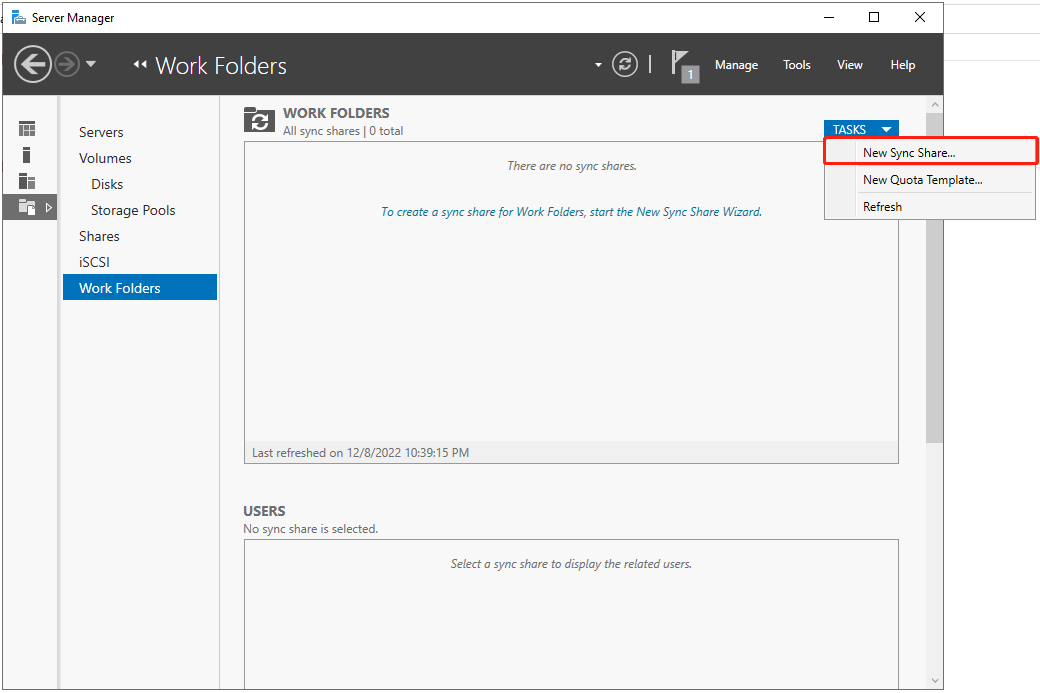create the New Sync Share Wizard 