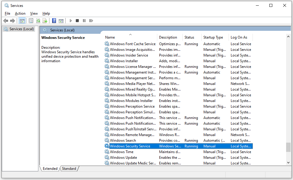 restart Windows Security Service