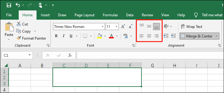 cell alignment in Excel