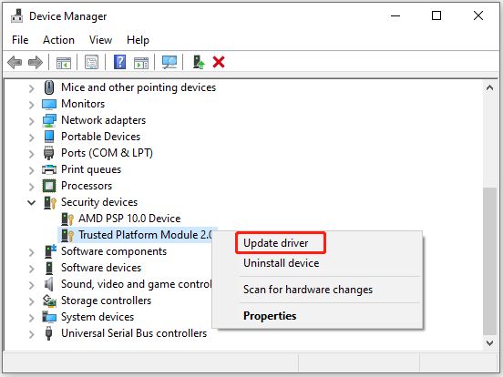 select Update driver