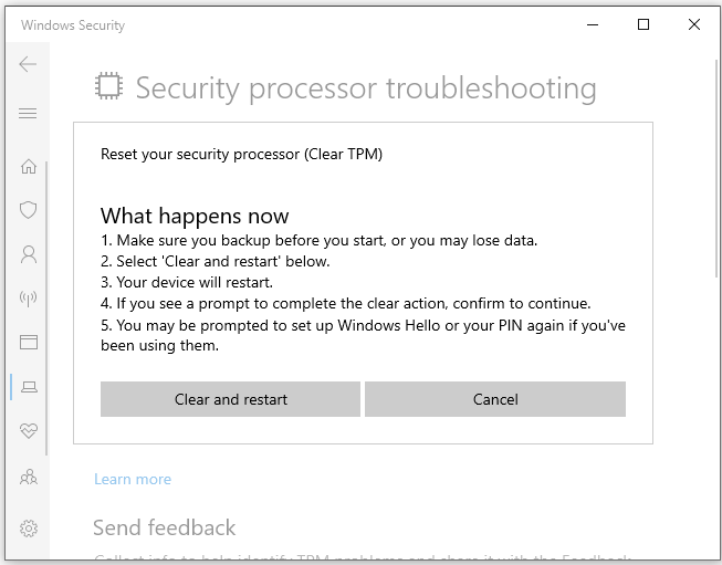 clear TPM in Windows Security