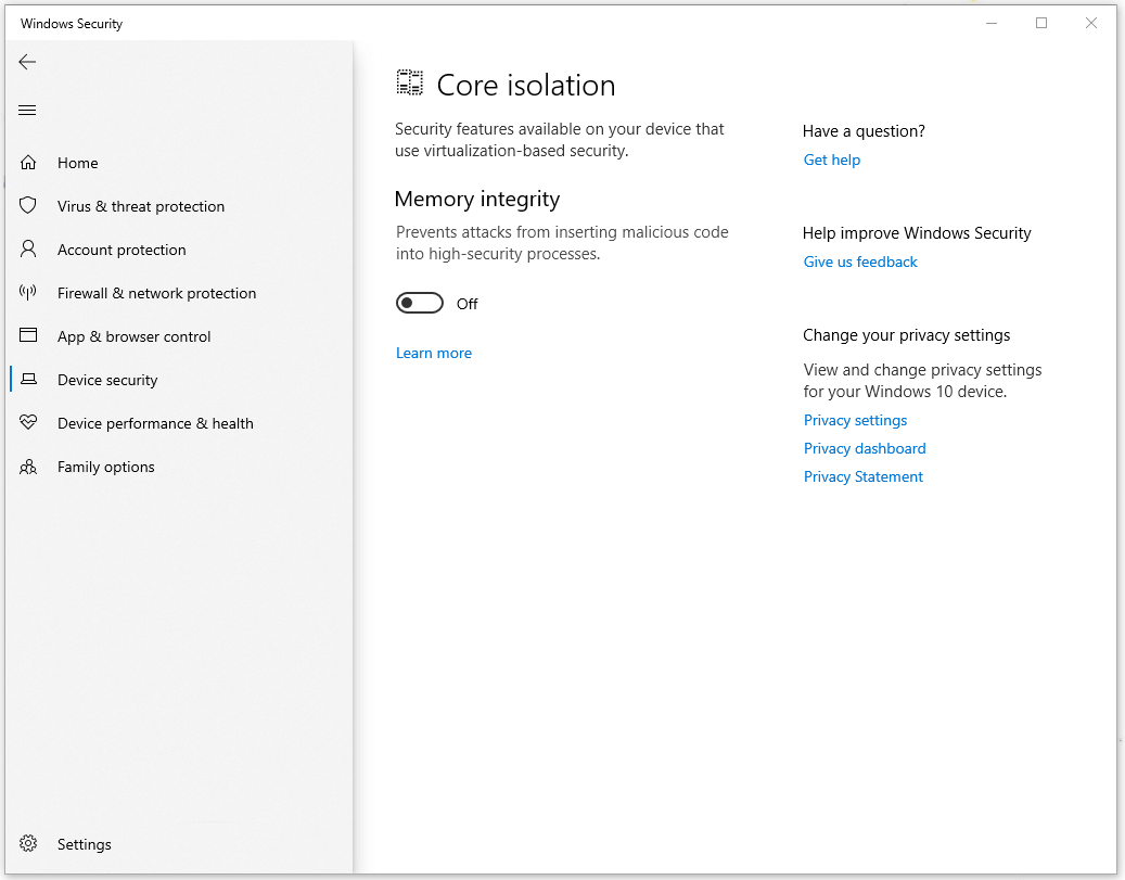 Enable and Disable Core Isolation Memory Integrity in Windows MiniTool