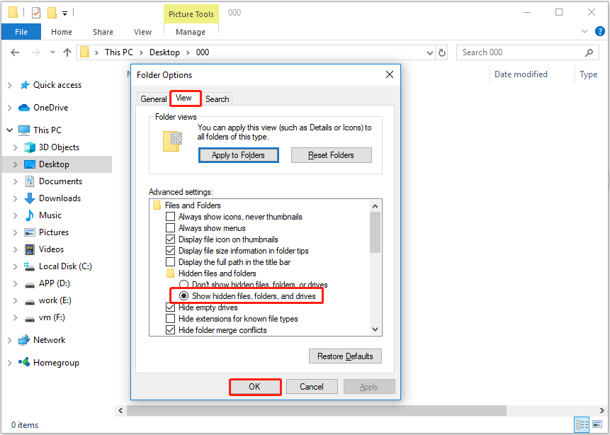 select Show hidden files, folders, and drives
