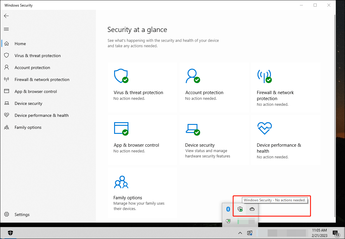 Windows Security no actions needed