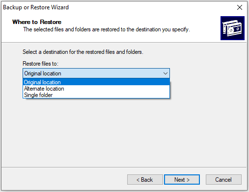 choose a location to restore files