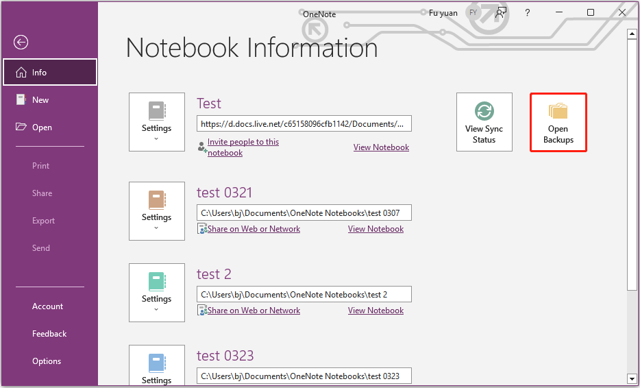 open OneNote backups