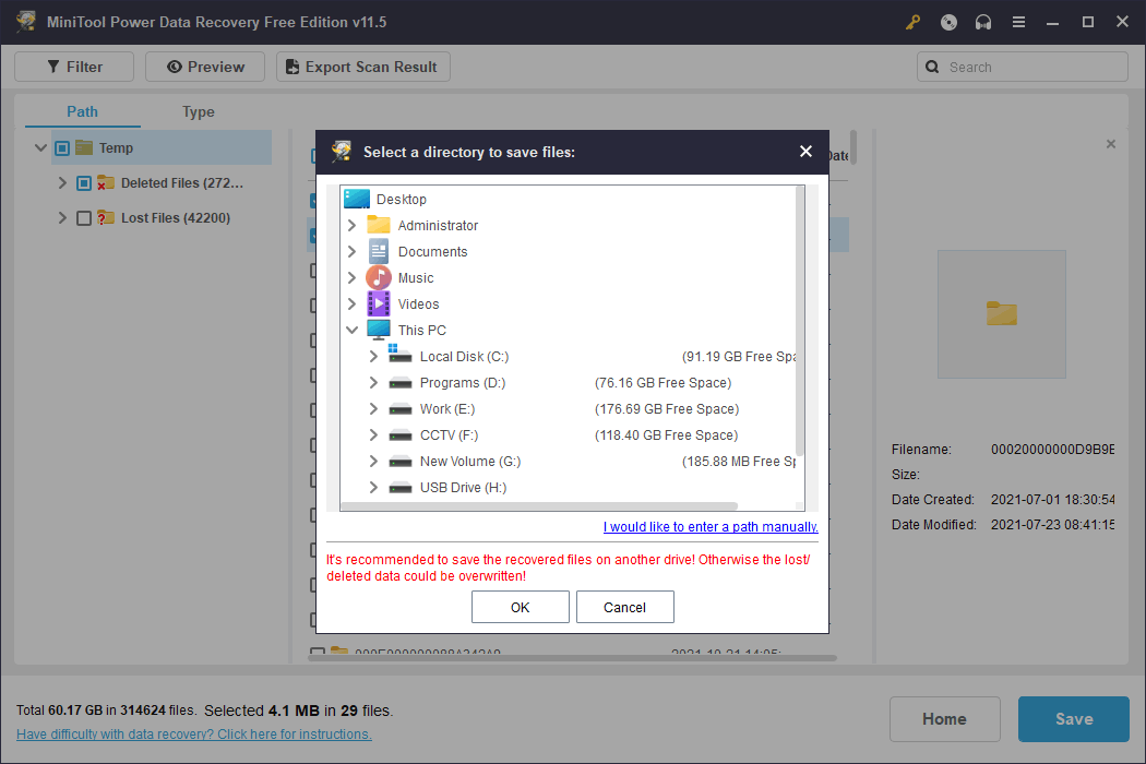 save the selected temporary files