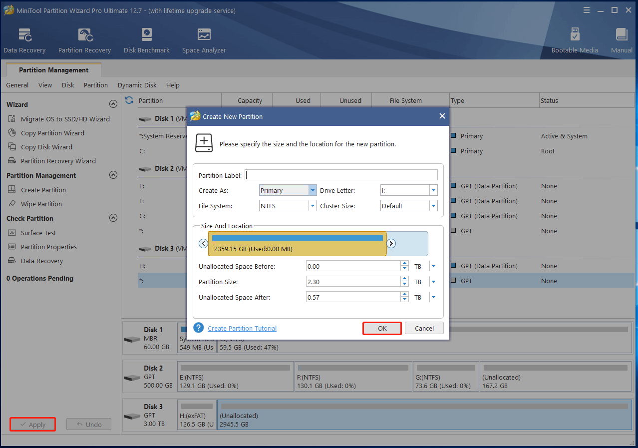configure settings and execute the operation