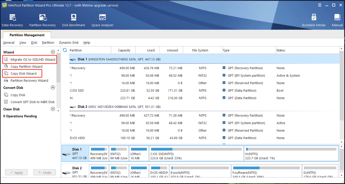 MiniTool Partition Wizard clone disk