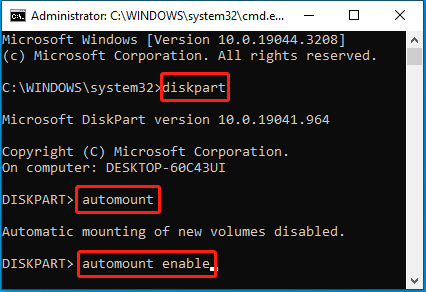 drive letter assignment win 10 Enable automount