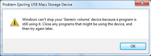 no puede detener el dispositivo USB