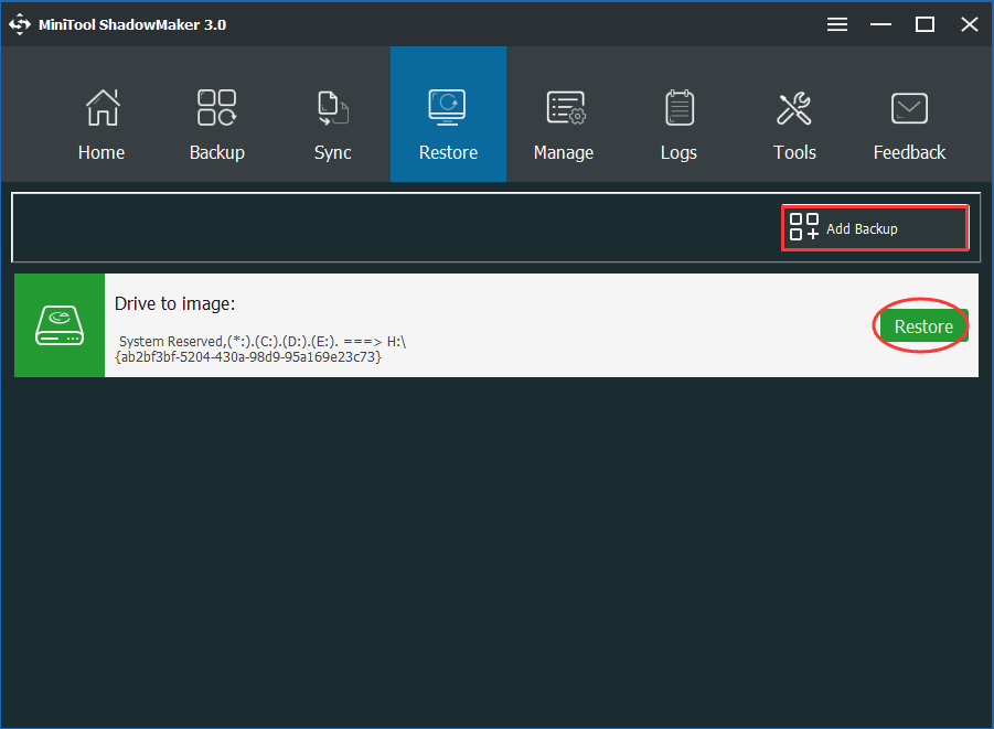 elija un archivo de imagen para restaurar en WinPE