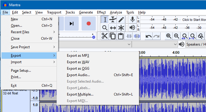 extraer audio de MP4 en Audacity
