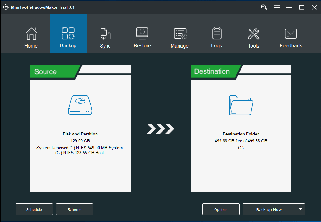Copia de seguridad del sistema MiniTool ShadowMaker