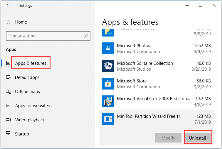 desinstalar la aplicación de Windows 10