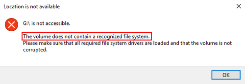 El volumen no contiene un sistema de archivos reconocido