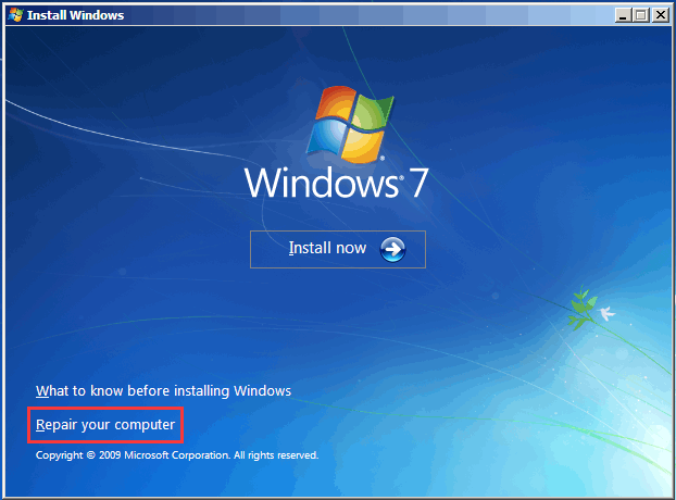 reparar su computadora con Windows 7