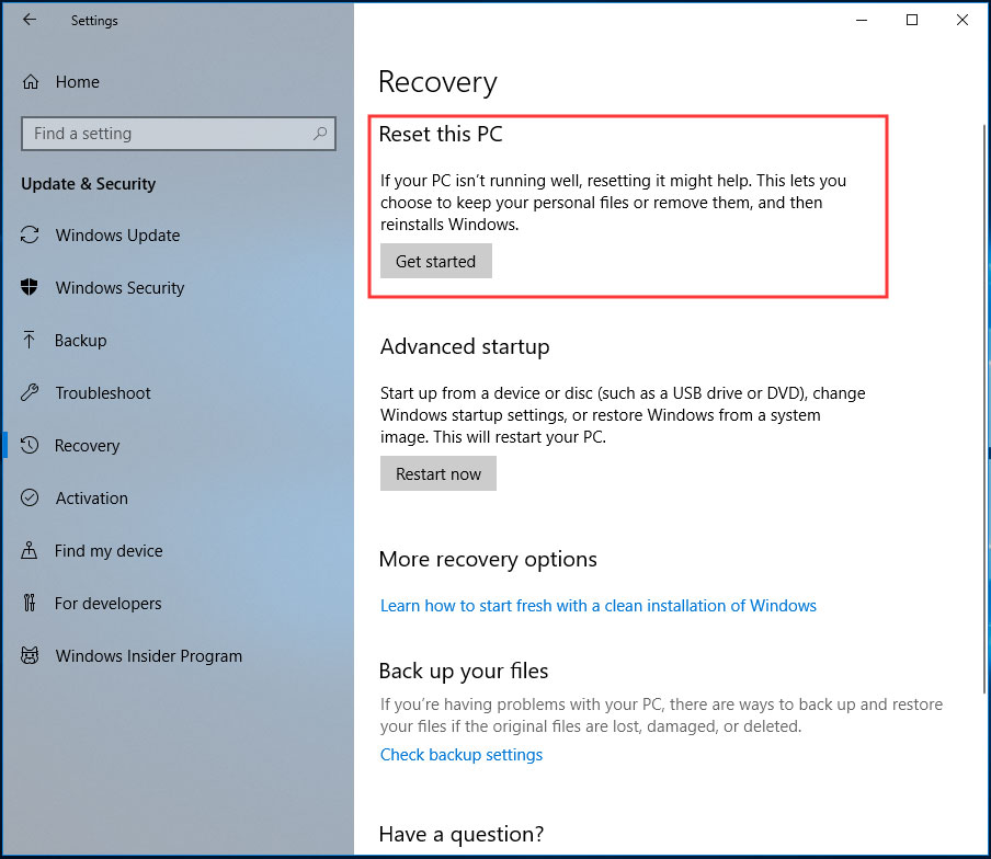 restablecer esta PC